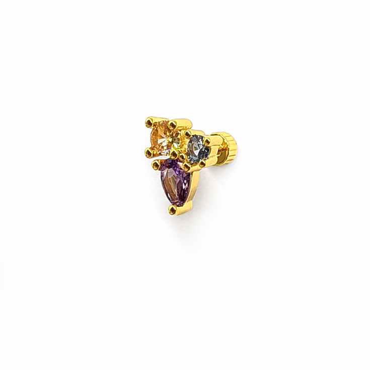 cascabela piercing dorado con 3 piedras circonita de colores cascabela piercing dorado con 3 piedras circonita de colores