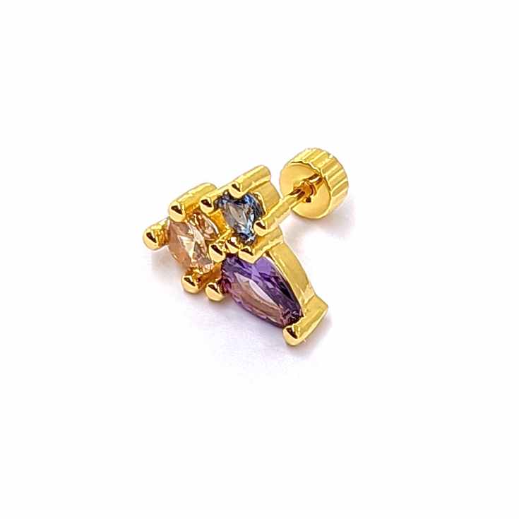 cascabela piercing dorado con 3 piedras circonita de colores