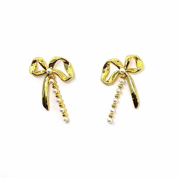 pendientes lazos finos dorados con perlas pendientes lazos finos dorados con perlas