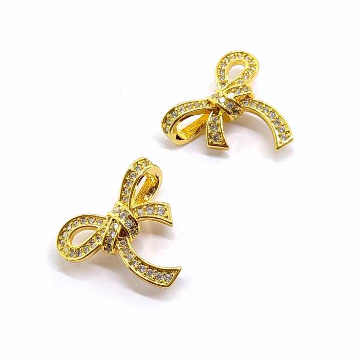 pendientes lazos finos dorados con circonitas