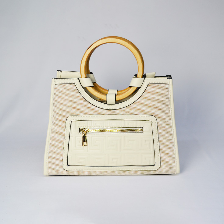 bolso asa de madera beige