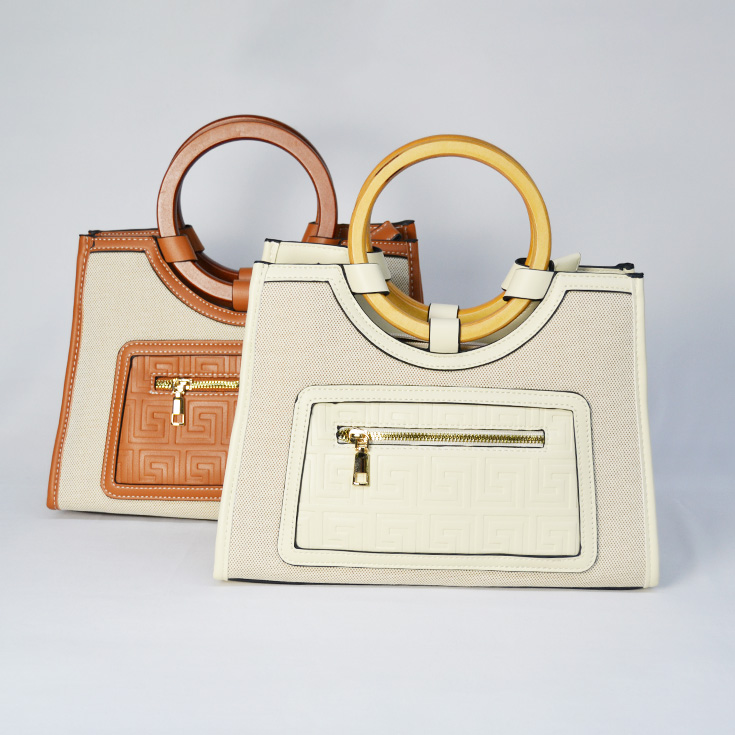bolso asa de madera beige