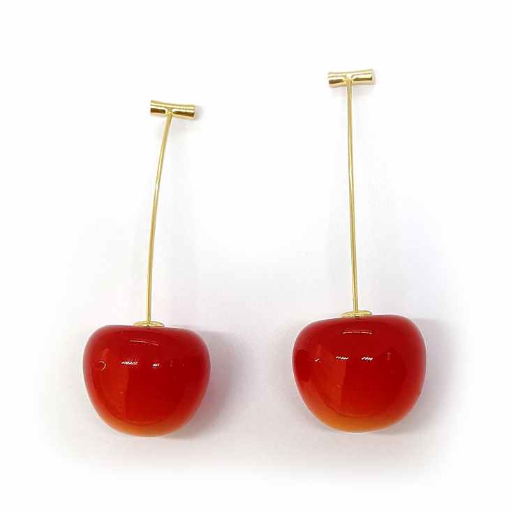 cascabela par pendientes largos cereza roja