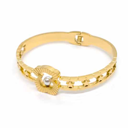 pulsera brazalete dorado con osito con perla