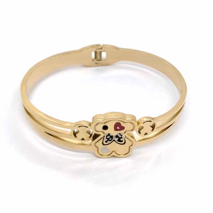 pulsera brazalete dorado con osito con pajarita pulsera brazalete dorado con osito con pajarita