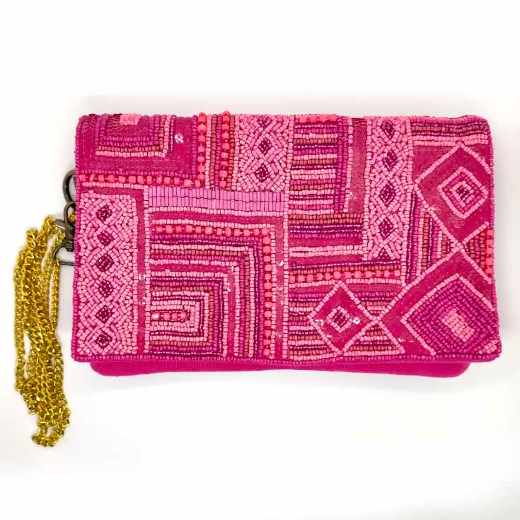 bolso clutch bordado pedreria bordado geometrico fucsia