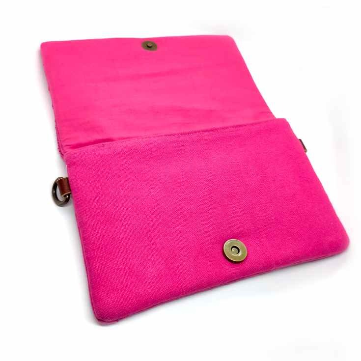 bolso clutch bordado pedreria bordado geometrico fucsia