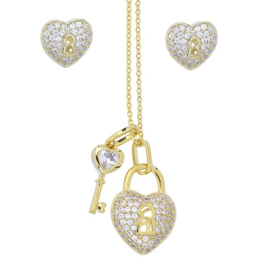 collar + pendientes candado y llave corazon