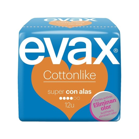 evax cottonlike compresa c/alas super 12uds