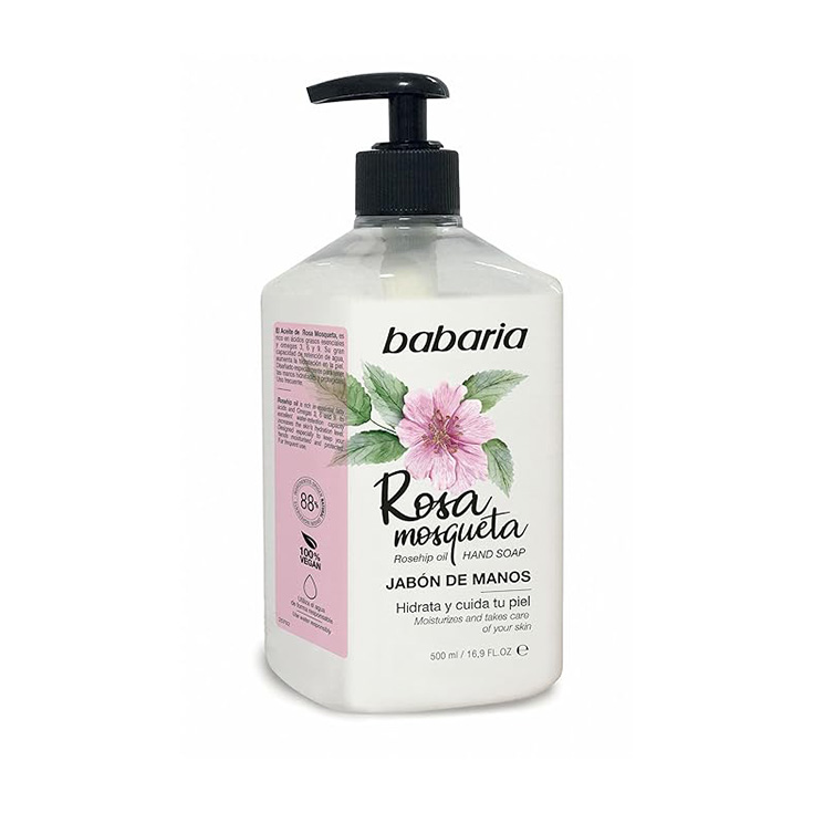 babaria jabon liquido de manos rosa mosqueta dosificador 500ml