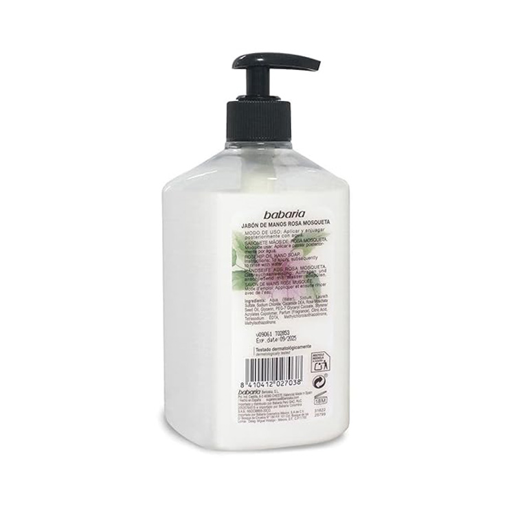 babaria jabon liquido de manos rosa mosqueta dosificador 500ml