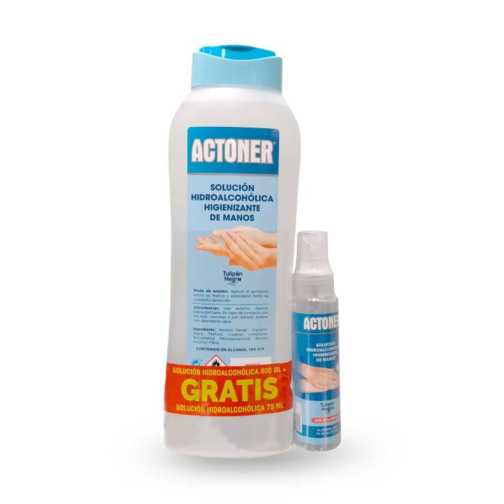 actoner solucion hidroalcoholica higienizante de manos 800ml + mini gratis 75ml actoner solucion hidroalcoholica higienizante de manos 800ml + mini gratis 75ml