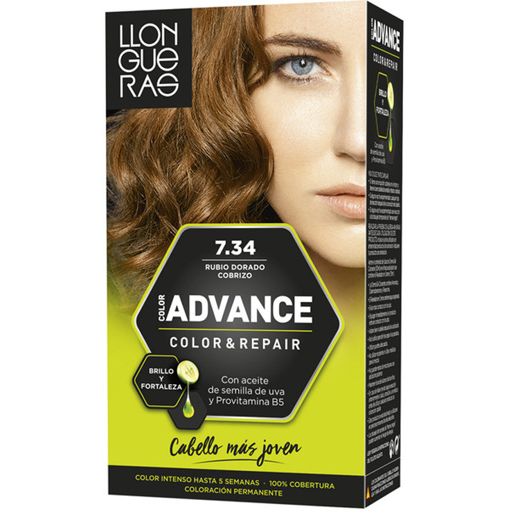 llongueras color advance tinte permanente nº 7.34 rubio dorado cobrizo llongueras color advance tinte permanente nº 7.34 rubio dorado cobrizo