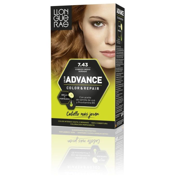 llongueras color advance tinte permanente nº 7.43 cobrizo medio dorado llongueras color advance tinte permanente nº 7.43 cobrizo medio dorado