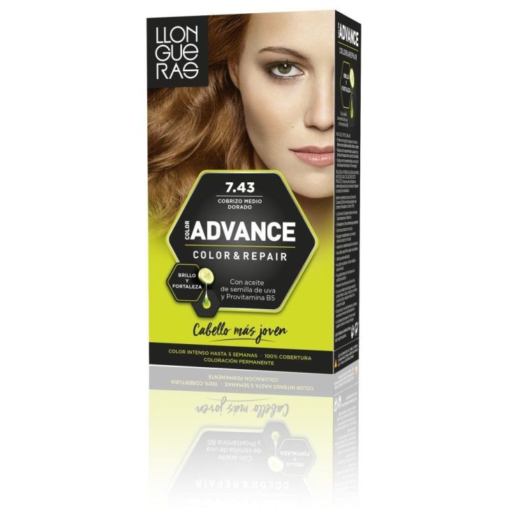 llongueras color advance tinte permanente nº 7.43 cobrizo medio dorado