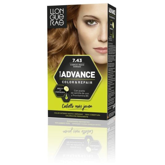 llongueras color advance tinte permanente nº 7.43 cobrizo medio dorado