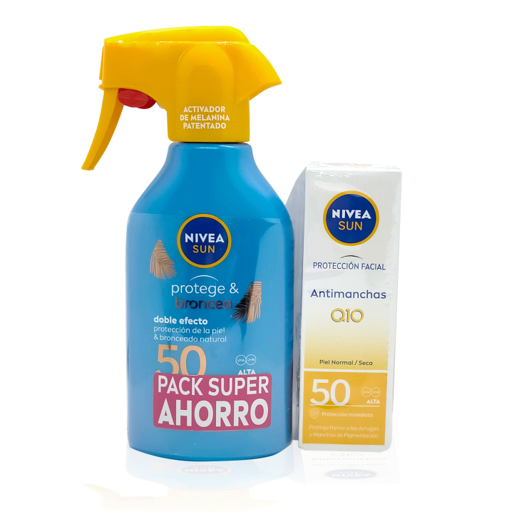 pack nivea sun protege & broncea spf50 270ml + q10 solar antimanchas spf50 50ml pack nivea sun protege & broncea spf50 270ml + q10 solar antimanchas spf50 50ml