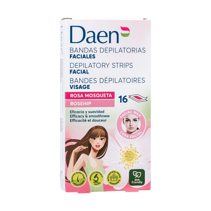 daen bandas depilatorias faciales cera fria rosa mosqueta 16uds