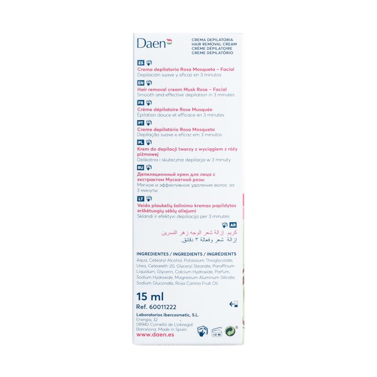 daen crema depilatoria facial rosa mosqueta 15ml