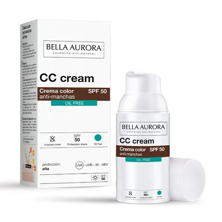 bella aurora cc cream antimanchas spf50+ oil free 30ml