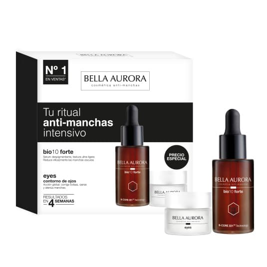 bella aurora bio-10 forte sérum despigmentante + eyes set 2 piezas