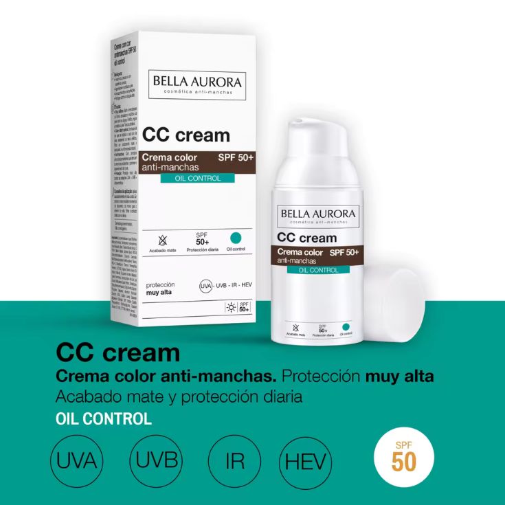 bella aurora cc cream oil free spf50 30ml+bolsa
