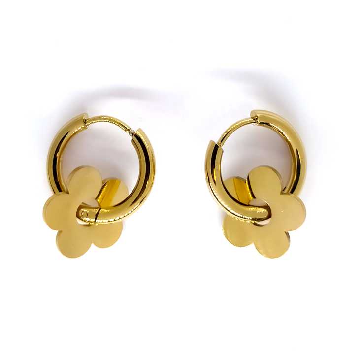 pendientes aro con flor dorada minimalista pendientes aro con flor dorada minimalista
