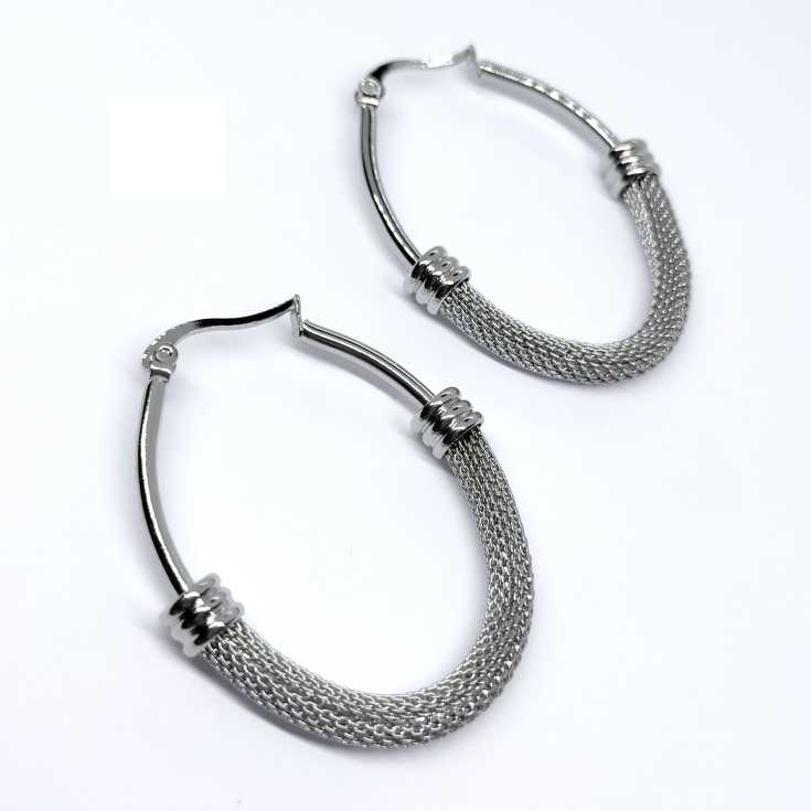 pendientes argollas malla plateados
