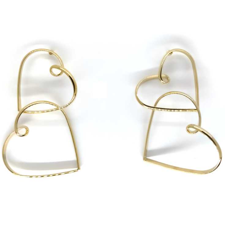 pendientes aros corazon doble entrelazado dorado 