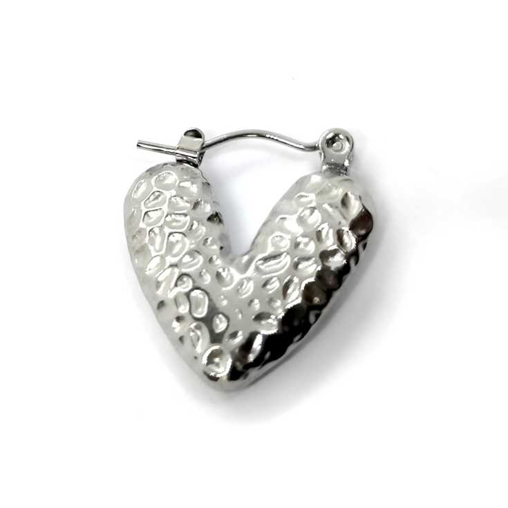 pendientes aros corazon plateado