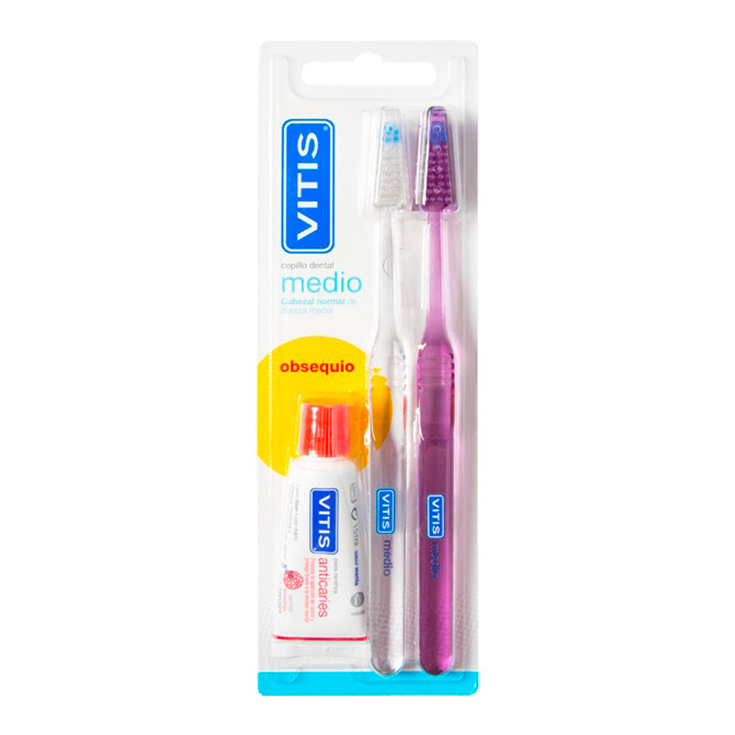 vitis cepillo medio duplo + pasta anticaries 15ml.