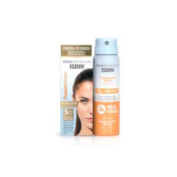 isdin pack fusion water spf50 solar facial 50ml + transparent spray dpf50 solar corporal 100ml isdin pack fusion water spf50 solar facial 50ml + transparent spray dpf50 solar corporal 100ml
