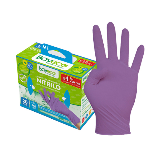 bayeco guantes nitrilo morado 20 unidades