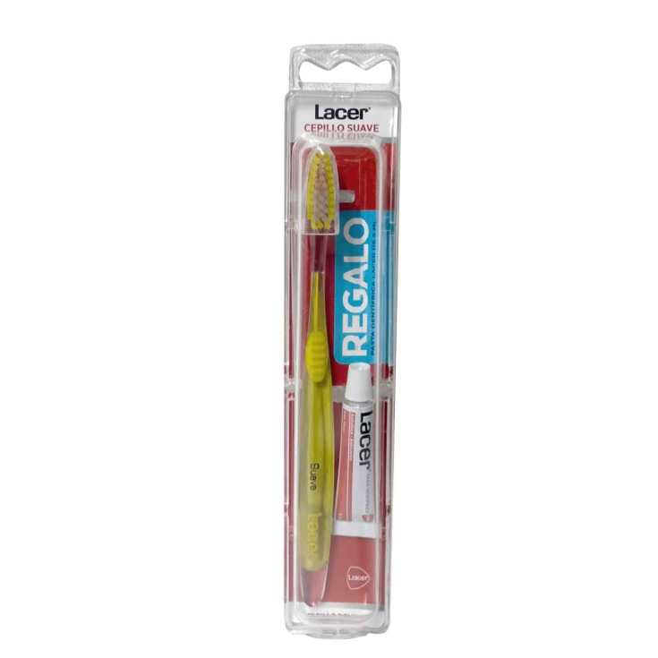 lacer cepillo dental suave + mini pasta de dientes 5ml gratis