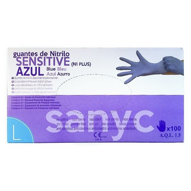 guantes azul sanyc nitrilo sensitive caja 100 unidades guantes azul sanyc nitrilo sensitive caja 100 unidades