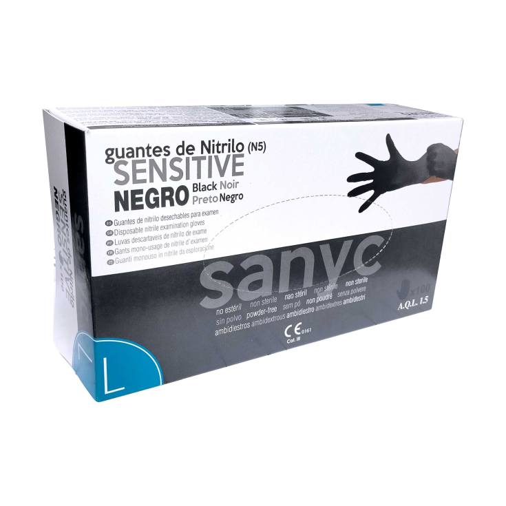 sanyc guantes de nitrilo sensitive negro caja 100 unidades