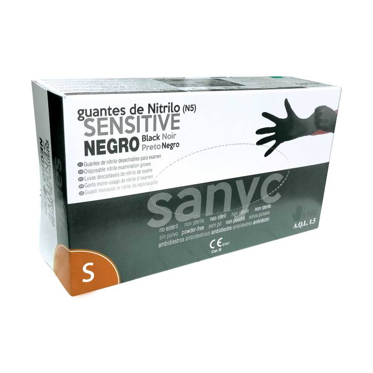 sanyc guantes de nitrilo sensitive negro caja 100 unidades