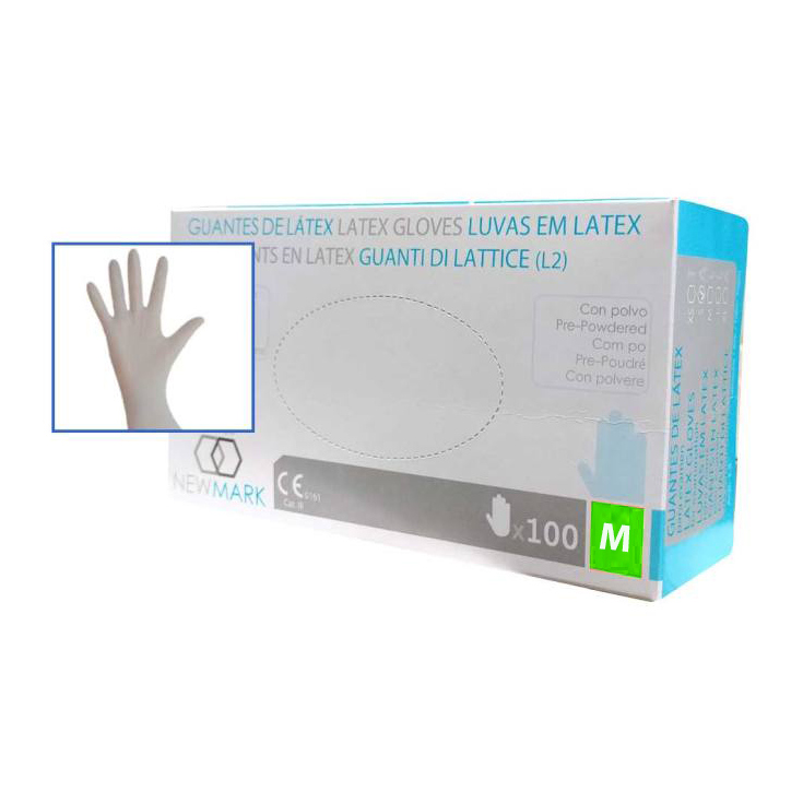 new mark guantes latex talla m, s o g 100 unidades