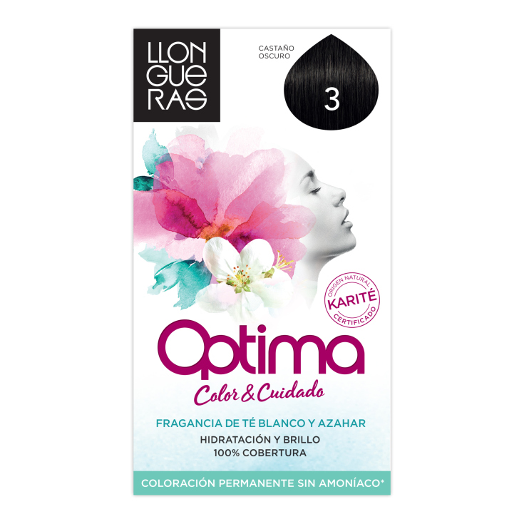 llongueras optima tinte de cabello permanente sin amoniaco tono nº3 castaño oscuro