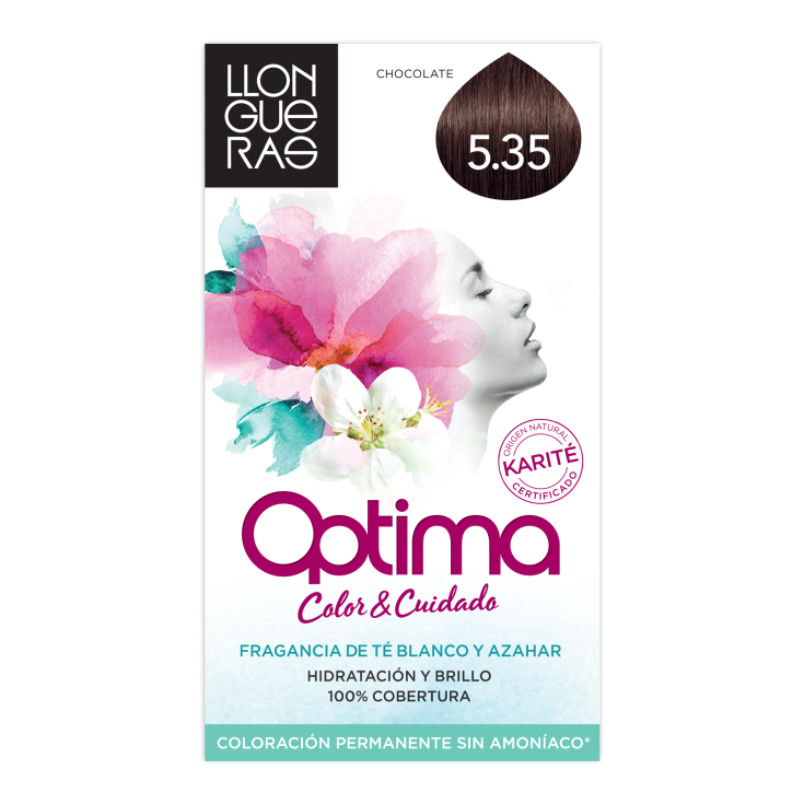 llongueras optima tinte de cabello permanente sin amoniaco tono nº 5.35 chocolate pasion