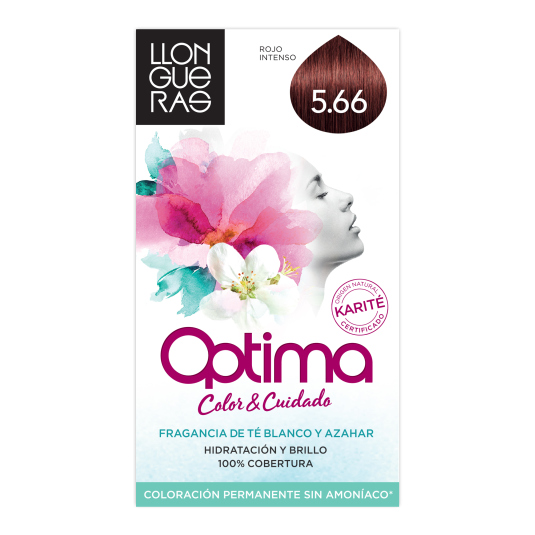 llongueras optima tinte de cabello permanente sin amoniaco tono nº 5.66 rojo oscuro intenso