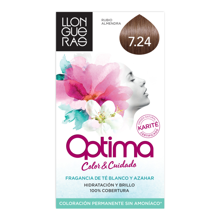 llongueras optima tinte de cabello permanente sin amoniaco tono nº 7.24 rubio almendra