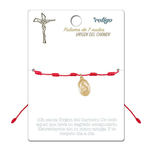 pulsera 7 nudos roja virgen del carmen dorada