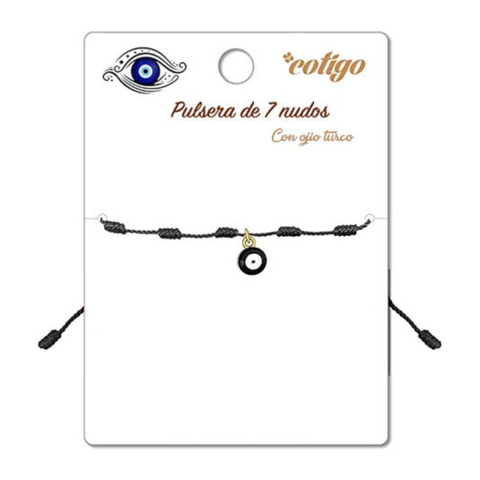 pulsera 7 nudos negra colgante ojo turco negro