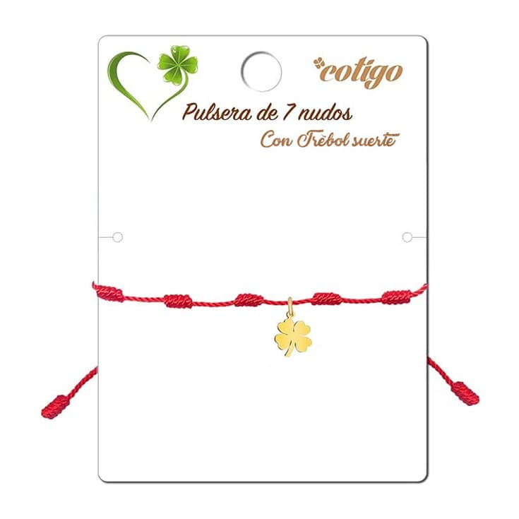 pulsera 7 nudos roja trebol de la suerte dorada pulsera 7 nudos roja trebol de la suerte dorada