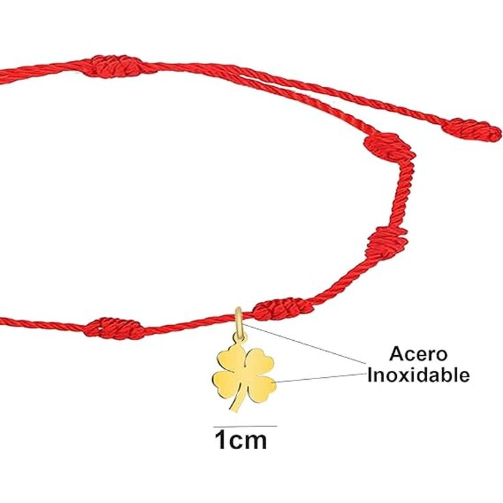 pulsera 7 nudos roja trebol de la suerte dorada