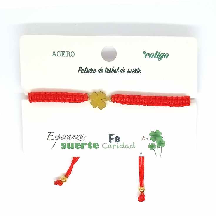 pulsera nudos roja trebol de la suerte dorada pulsera nudos roja trebol de la suerte dorada