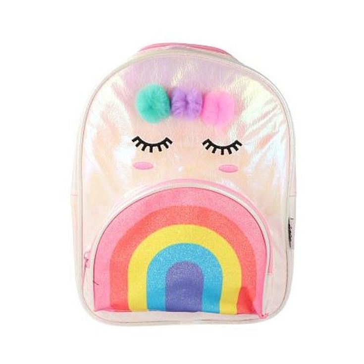 mochila de tela brillante modelo arco iris - unicornio infantil