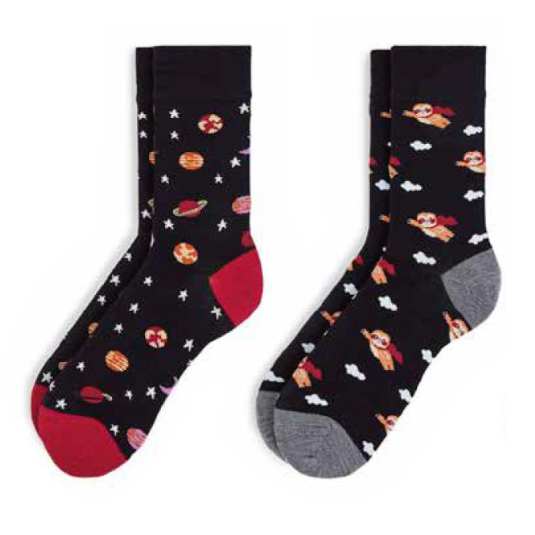 pack 2 pares de calcetines fantasia planetas puño gris-rojo t 35-40