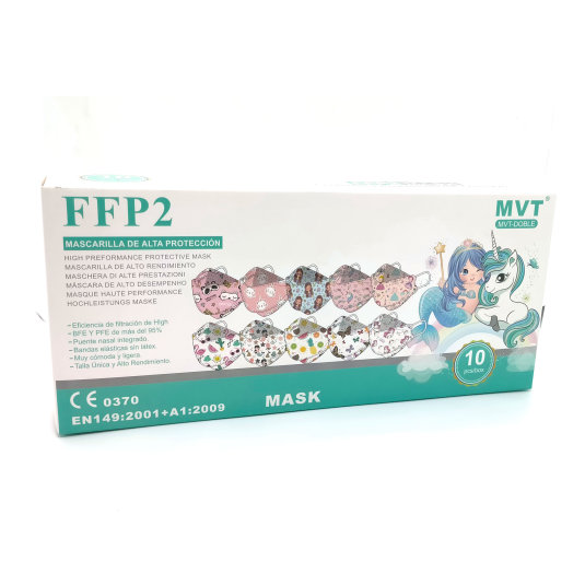 mascarilla ffp2 forma pez infantil estampadas 04 caja 10 unidades